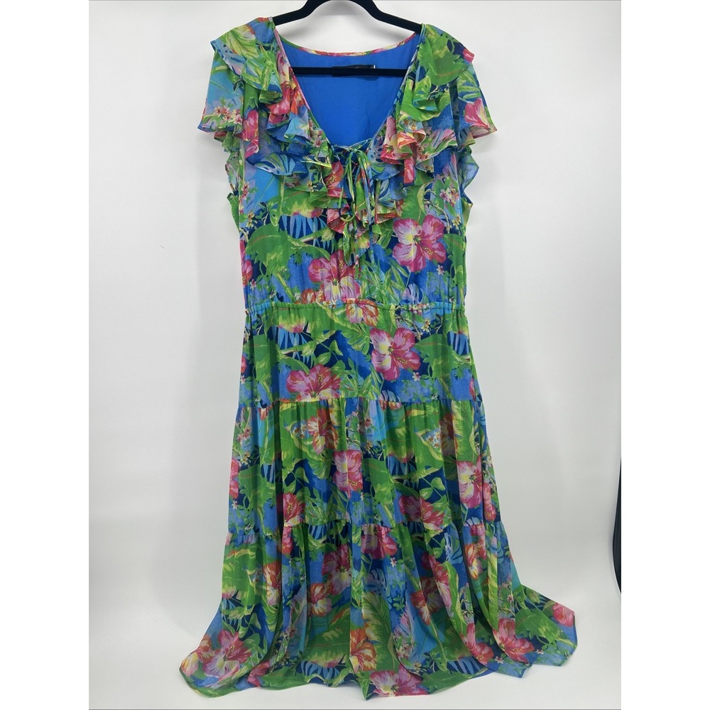Womens Maxi Dress LAUREN RALPH LAUREN Floral Crinkle Georgette Tiered Resort 16